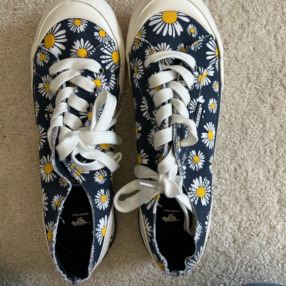 Rocket Dog Navy Daisy Canvas Sneakers with Yellow Centers
